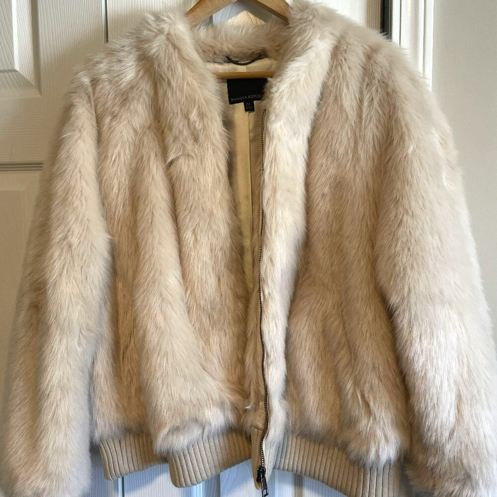 Banana Republic XL Cream faux fur bomber jacket